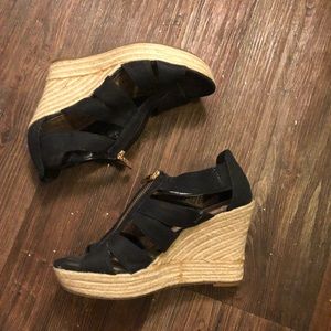 Merona black wedges with gold zipper